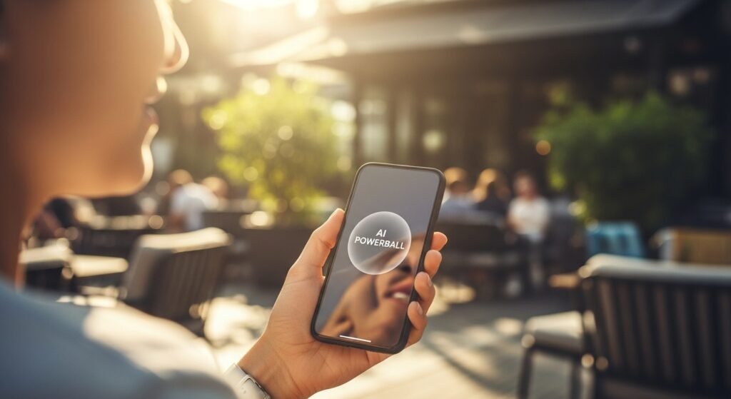 안전하게 보호된 스마트폰으로 AI파워볼을 즐기는 모습