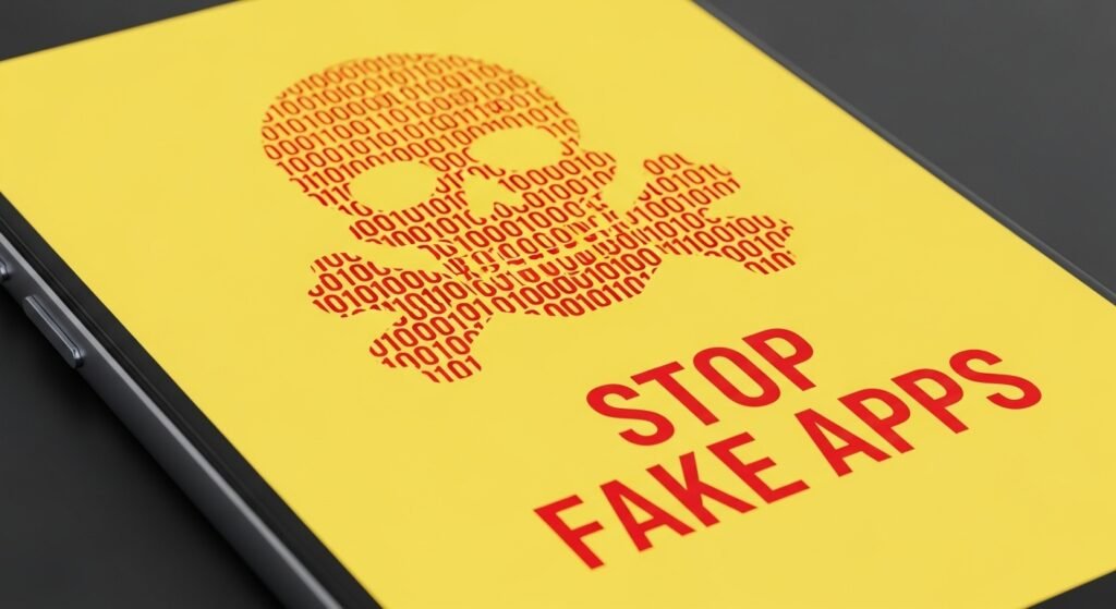 가짜 앱 설치 시 위험성을 경고하는 인포그래픽